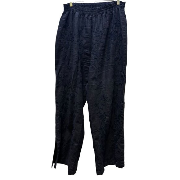 Johnny Was Los Angeles Linen Embroidered Pants Black L - Picture 3 of 7